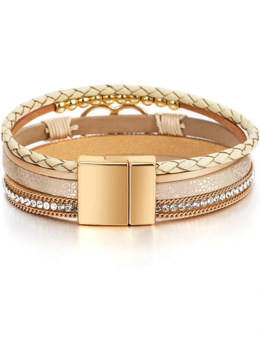 Anthropologie Beige and Gold Multi-Strand Bracelet with Crystal Trim
